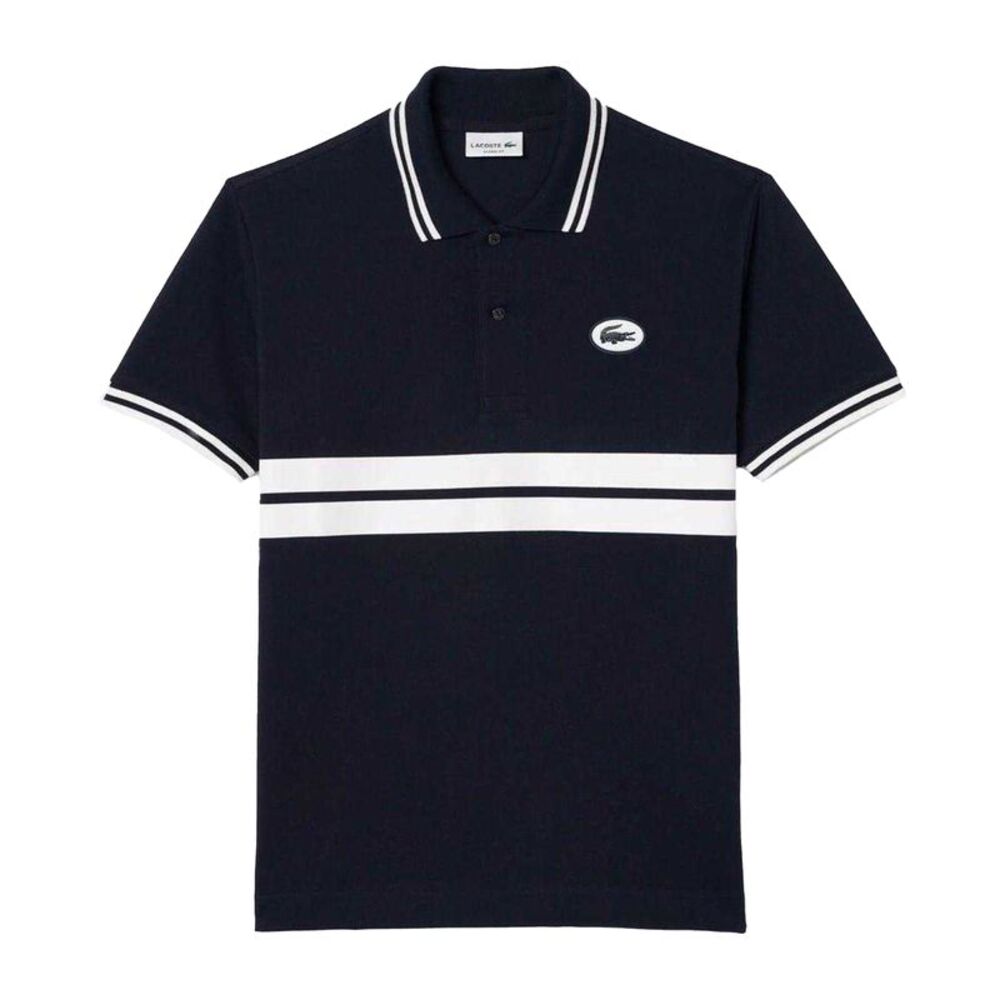 Lacoste Mens Striped  Cotton Polo Shirt / Black